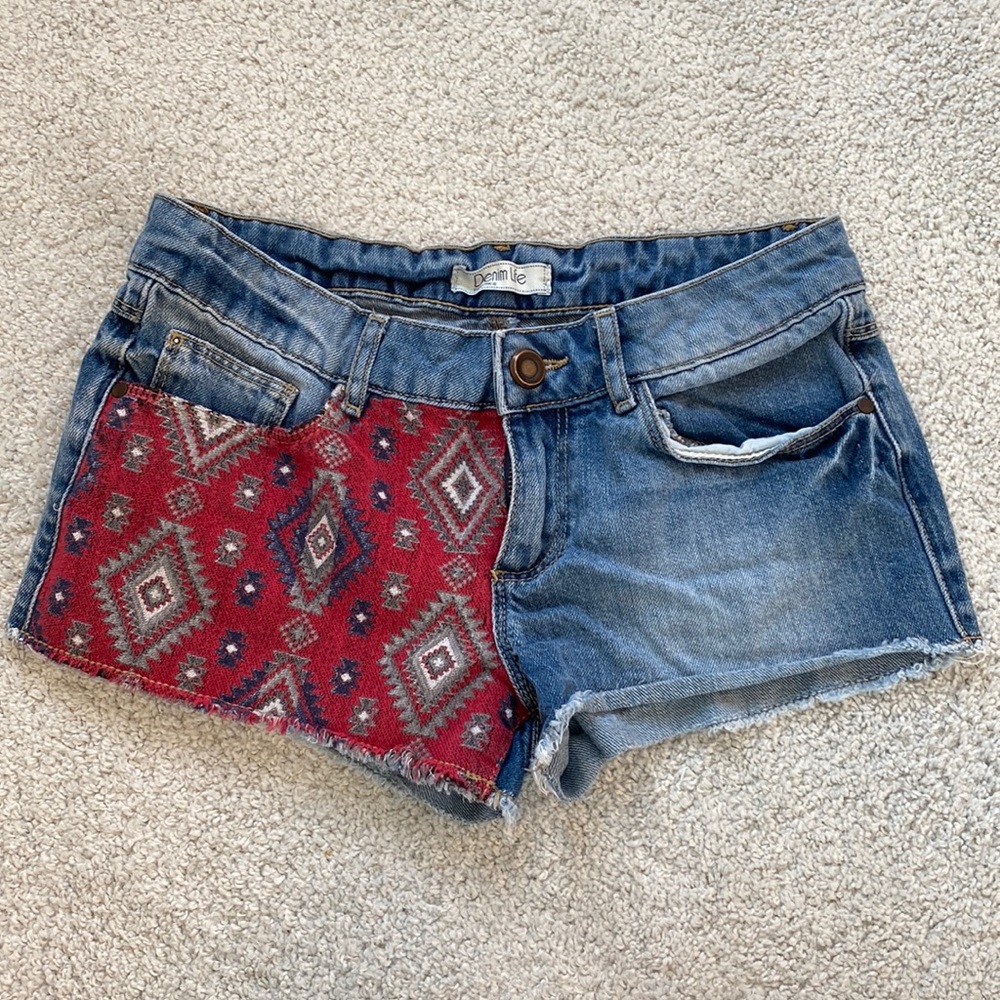 Patterned Denim Short
